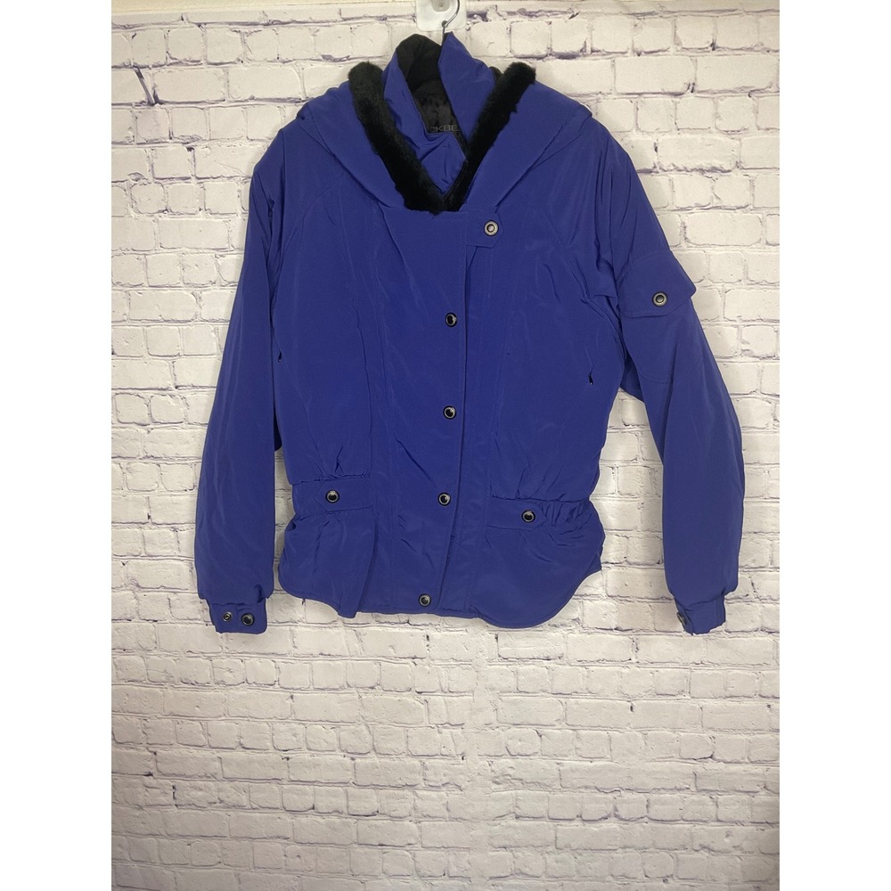 Black Bear Women's Blue Hooded Jacket Snap Button Up Puffer Coat Size 12